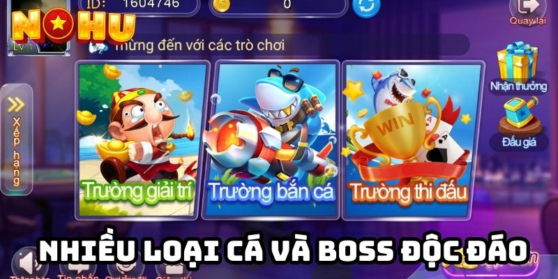 Nhiều loại cá và boss độc đáo